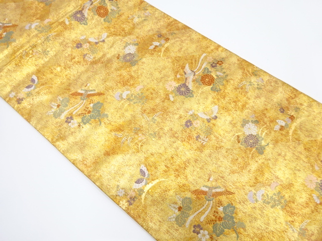 JAPANESE KIMONO / VINTAGE FUKURO OBI / SILK / WOVEN BUTTERFLY & AUTUMN FLOWERS